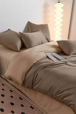 Lenjerie De Pat Premium Din Matase 6 Piese - Maro Si Bej [15]