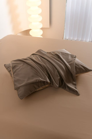 Lenjerie De Pat Premium Din Matase 6 Piese - Maro Si Bej [18]