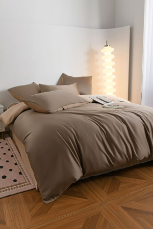 Lenjerie De Pat Premium Din Matase 6 Piese - Maro Si Bej [1]