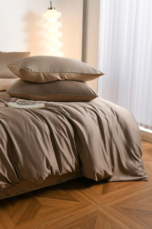 Lenjerie De Pat Premium Din Matase 6 Piese - Maro Si Bej [4]