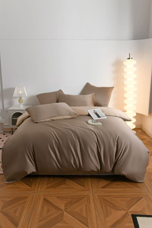 Lenjerie De Pat Premium Din Matase 6 Piese - Maro Si Bej [14]