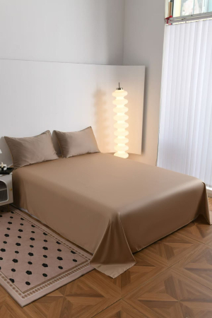 Lenjerie De Pat Premium Din Matase 6 Piese - Maro Si Bej [6]