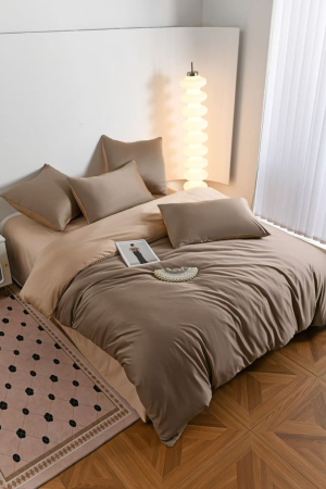 Lenjerie De Pat Premium Din Matase 6 Piese - Maro Si Bej [19]