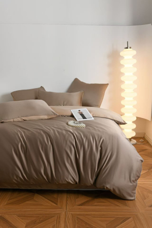 Lenjerie De Pat Premium Din Matase 6 Piese - Maro Si Bej [10]