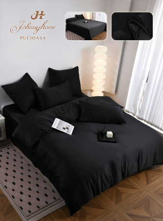 Lenjerie De Pat Premium Din Matase 6 Piese - Negru [14]