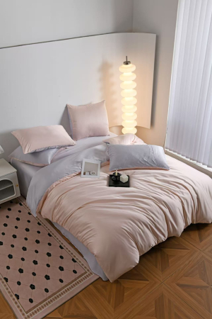 Lenjerie De Pat Premium Din Matase 6 Piese - Somon Cu Gri Deschis [12]