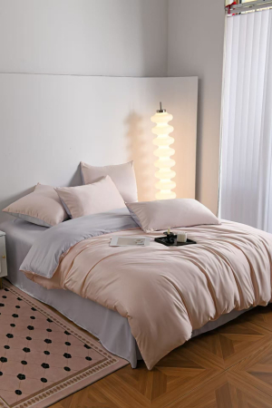 Lenjerie De Pat Premium Din Matase 6 Piese - Somon Cu Gri Deschis [7]