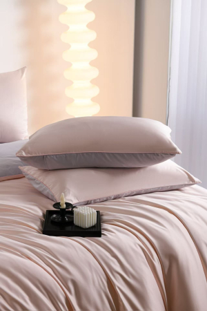 Lenjerie De Pat Premium Din Matase 6 Piese - Somon Cu Gri Deschis [4]