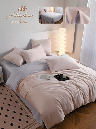 Lenjerie De Pat Premium Din Matase 6 Piese - Somon Cu Gri Deschis [9]