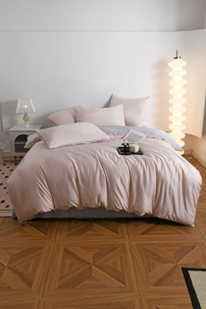 Lenjerie De Pat Premium Din Matase 6 Piese - Somon Cu Gri Deschis [14]