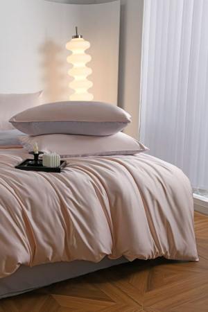 Lenjerie De Pat Premium Din Matase 6 Piese - Somon Cu Gri Deschis [17]