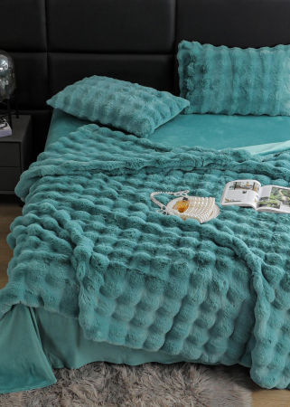 Lenjerie De Pat Pufoasa Blana Artificiala Rabbit - Iepure Luxury Edition - Turquoise [3]