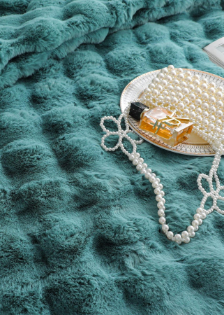 Lenjerie De Pat Pufoasa Blana Artificiala Rabbit - Iepure Luxury Edition - Turquoise [4]