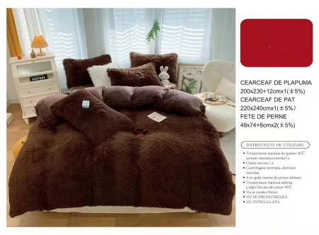 LENJERII DE PAT - Lenjerie De Pat Pufoasa Fluffy 4 Piese - Maro
