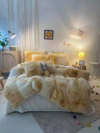 LENJERII DE PAT - Lenjerie De Pat Pufoasa FLUFFY Cu Elastic - Galben Pal