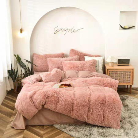 Lenjerii Pufoase Fluffy/ Rabbit - Lenjerie De Pat Pufoasa FLUFFY Cu Elastic - Roz Pudra