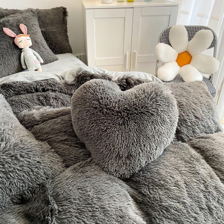 Lenjerie De Pat Pufoasa FLUFFY - Gri [4]