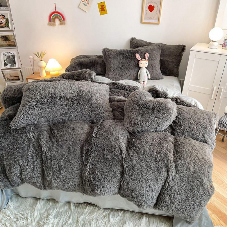 Lenjerie De Pat Pufoasa FLUFFY - Gri [7]