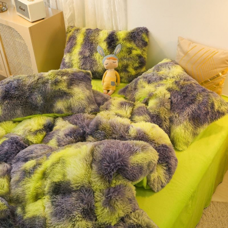 Lenjerie De Pat Pufoasa FLUFFY - Gri & Verde [7]