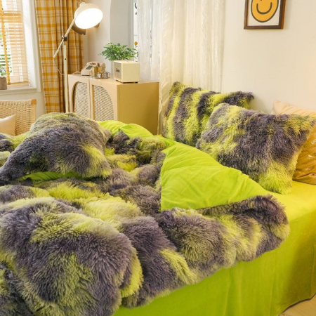 Lenjerie De Pat Pufoasa FLUFFY - Gri & Verde [8]