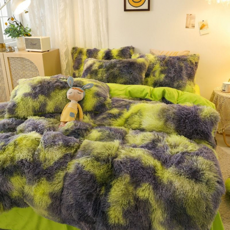 Lenjerie De Pat Pufoasa FLUFFY - Gri & Verde [1]