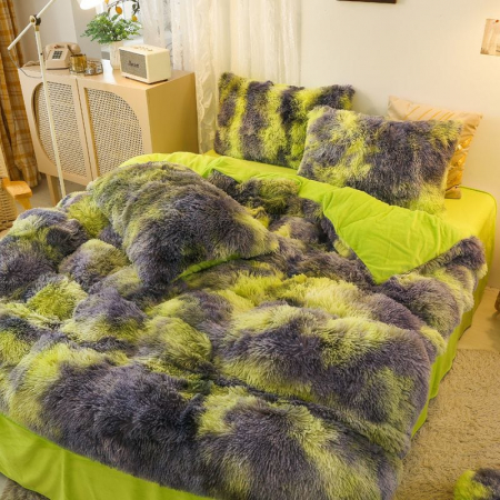Lenjerie De Pat Pufoasa FLUFFY - Gri & Verde [3]