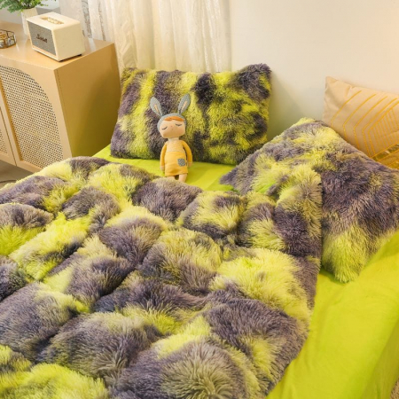 Lenjerie De Pat Pufoasa FLUFFY - Gri & Verde [4]