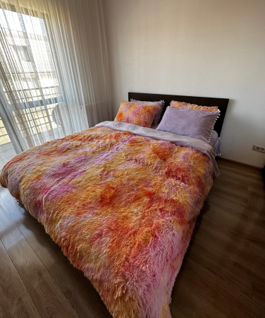Lenjerie De Pat Pufoasa FLUFFY - Lila/Portocaliu Cu Ciucuri [6]