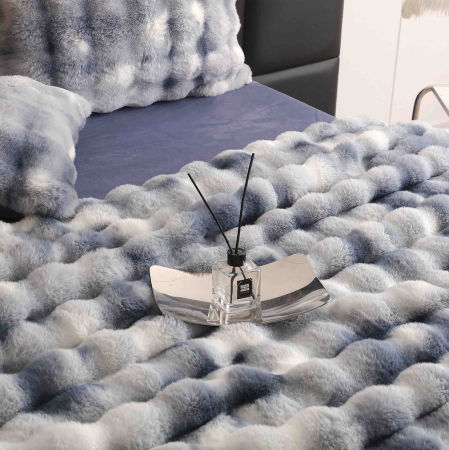 Lenjerie De Pat Pufoasa Blana Artificiala Rabbit - Iepure Luxury Edition - Gri Albastrui [1]