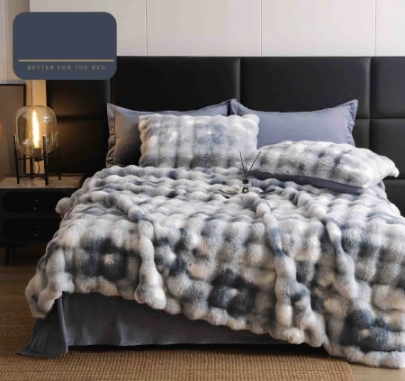 Lenjerii Pufoase Fluffy/Rabbit - Lenjerie De Pat Pufoasa Blana Artificiala Rabbit - Iepure Luxury Edition - Gri Albastrui