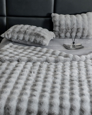 Lenjerie De Pat Pufoasa Blana Artificiala Rabbit - Iepure Luxury Edition - Gri [2]