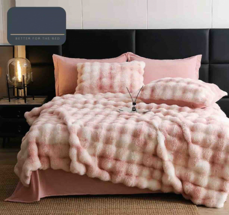 Lenjerii Pufoase Fluffy/Rabbit - Lenjerie De Pat Pufoasa Blana Artificiala Rabbit - Iepure Luxury Edition - Roz Drajeu