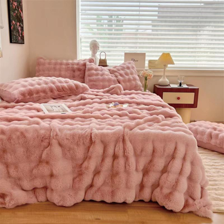 Lenjerii Pufoase Fluffy/Rabbit - Lenjerie De Pat Pufoasa Rabbit - Roz