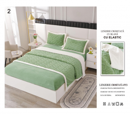 LENJERII DE PAT - Lenjerie De Pat Tricotata Cu Blanita Si Elastic - Verde Fistic