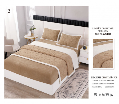 LENJERII DE PAT - Lenjerie De Pat Tricotata Cu Blanita Si Elastic - Bej