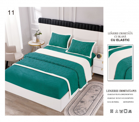 LENJERII DE PAT - Lenjerie De Pat Tricotata Cu Blanita Si Elastic - Verde Smarald
