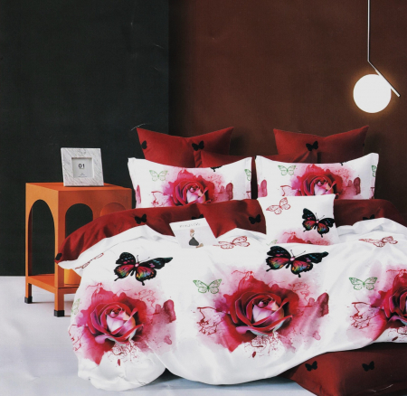 Cearceaf normal - Lenjerie Din Bumbac Satinat 6 Piese -  Fluturi Colorati