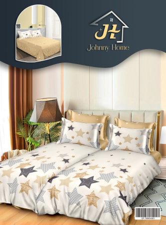 LENJERII DE PAT - Lenjerie Din Bumbac Satinat 7 Piese Cu 2 Cearceafuri Pilota - Alb Cu Stele Abstracte