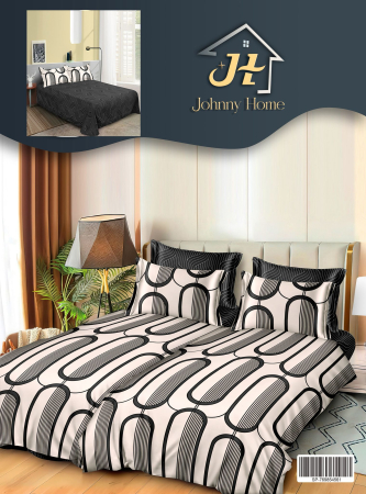 LENJERII DE PAT - Lenjerie Din Bumbac Satinat 7 Piese Cu 2 Cearceafuri Pilota - Alb Negru Abtract