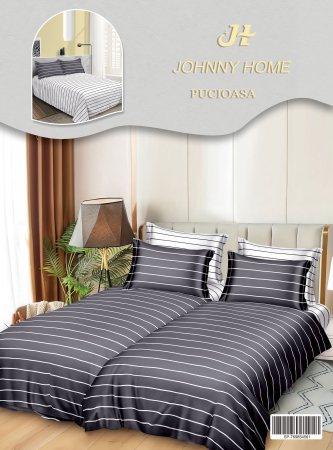 Cearceaf normal - Lenjerie Din Bumbac Satinat 7 Piese Cu 2 Cearceafuri Pilota - Dungi