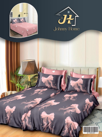 LENJERII DE PAT - Lenjerie Din Bumbac Satinat 7 Piese Cu 2 Cearceafuri Pilota - Fundite Roz