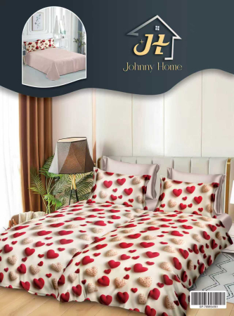 LENJERII DE PAT - Lenjerie Din Bumbac Satinat 7 Piese Cu 2 Cearceafuri Pilota - Inimioare Dulci