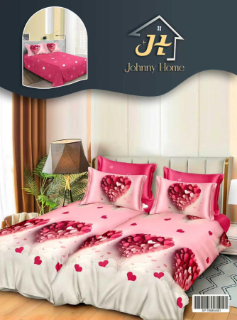 LENJERII DE PAT - Lenjerie Din Bumbac Satinat 7 Piese Cu 2 Cearceafuri Pilota - Inimioare Roz