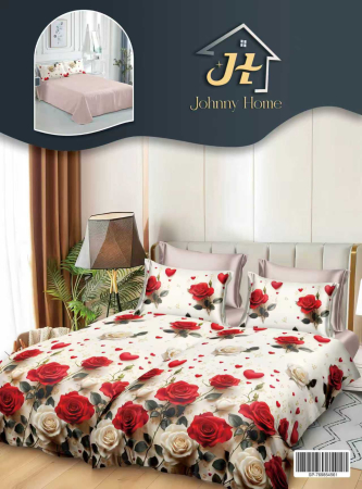 LENJERII DE PAT - Lenjerie Din Bumbac Satinat 7 Piese Cu 2 Cearceafuri Pilota - Trandafiri Si Inimioare