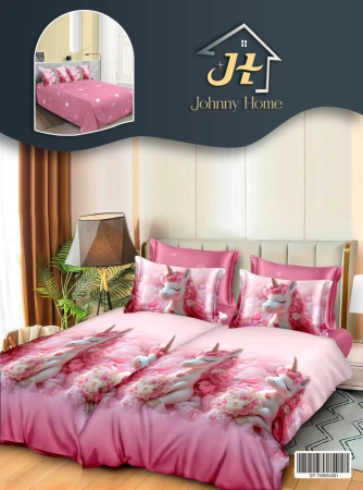 LENJERII DE PAT - Lenjerie Din Bumbac Satinat 7 Piese Cu 2 Cearceafuri Pilota - Unicornul Roz