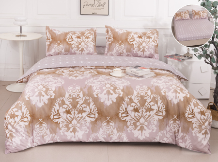 LENJERII DE PAT - Lenjerie Din Bumbac Satinat Cu Elastic 4 Piese - Bej Royal