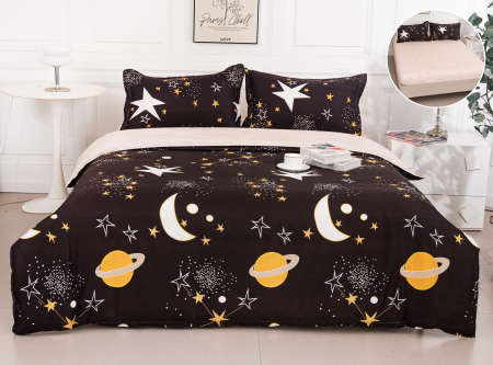 LENJERII DE PAT - Lenjerie Din Bumbac Satinat Cu Elastic 4 Piese - Cosmos