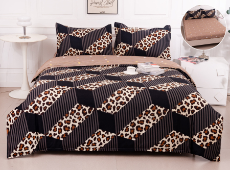 LENJERII DE PAT - Lenjerie Din Bumbac Satinat Cu Elastic 4 Piese - Leopard Abstract