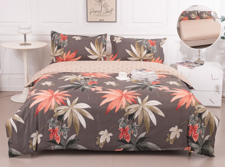 LENJERII DE PAT - Lenjerie Din Bumbac Satinat Cu Elastic 4 Piese - Tropical Mist