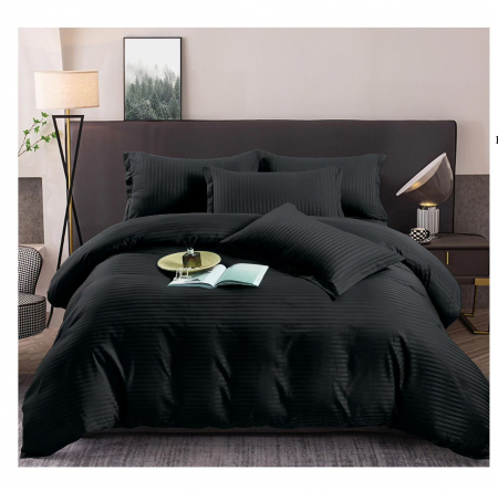 Cearceaf normal - Lenjerie Din Bumbac Satinat Tip Damasc 1 Persoana - Negru